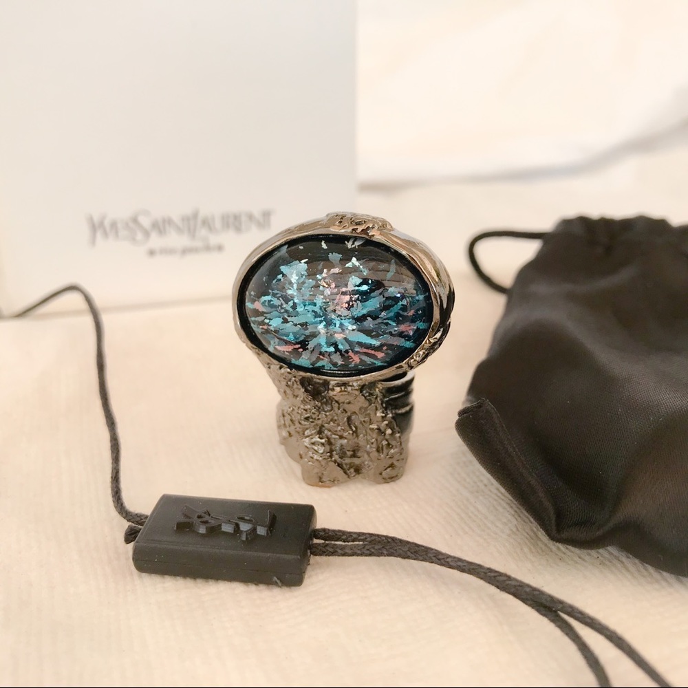 SOLD YSL arty ring Cipria Blue Gunmetal size 4